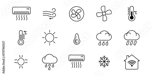 Air conditioning and weather forecast set.