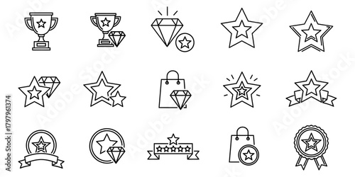 Award, loyalty, and quality line icon set