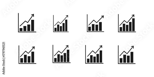 Business growth statistics chart icons set