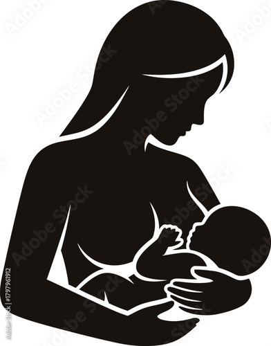 Silhouette of a mother breastfeeding her baby with love and care