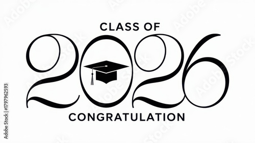 Class of 2026 graduation design featuring a graduation cap vector illustration for invitations and announcements