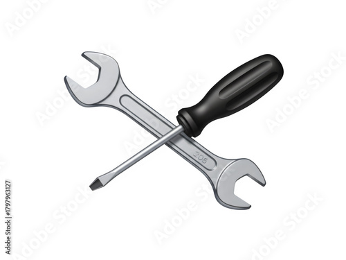 Wrench and screwdriver crossed