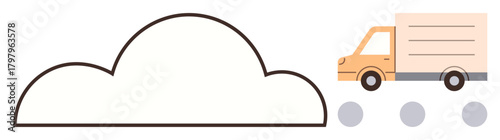 Delivery truck moves through cloud, representing online services and digital logistics. Ideal for technology, digital transformation, logistics, cloud computing, innovation, efficient delivery