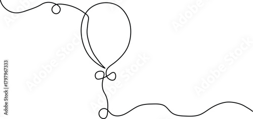 One line art drawing of a party balloon with a bow and loops