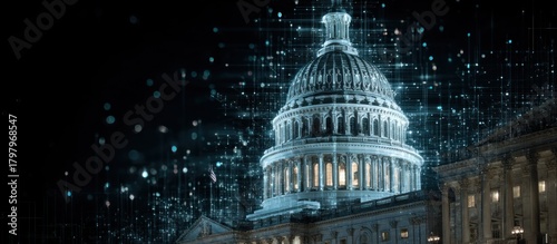 Digital Representation of the United States Capitol Building at Night.