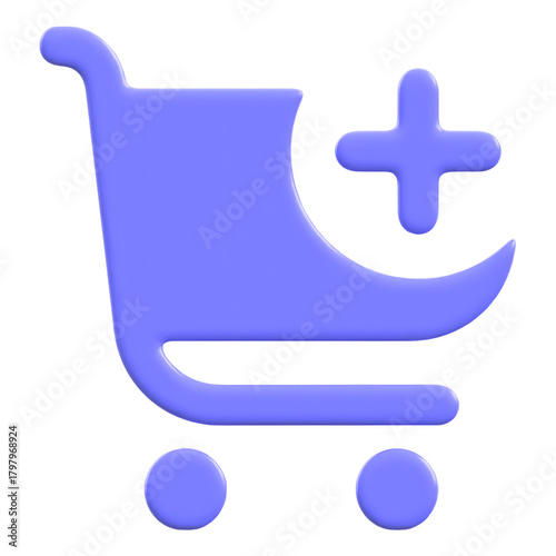 Shopping concept cart with plus sign Flat 3D UI Icon