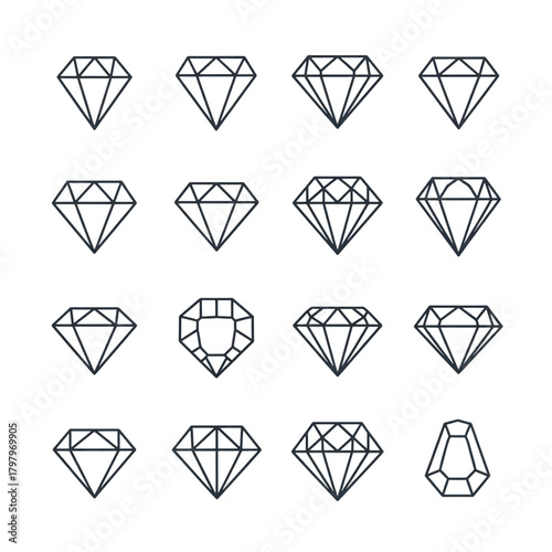 Set of diamond icons simple line art vector illustrations perfect for jewelry store logo or luxury b