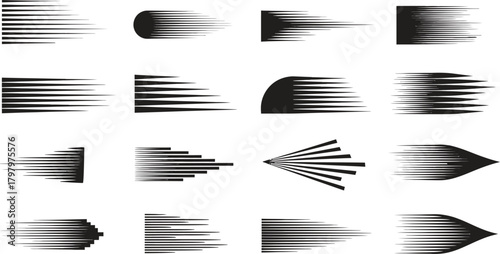 Set of Black Speed Lines and Motion Graphics on White Background effect abstract
