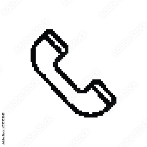 Pixelated phone receiver representing communication call support hotline connection device vector
