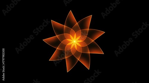 Radiant orange gradient flower bloom animation on black background in elegant 4K motion video