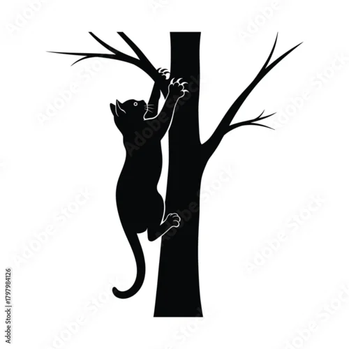 Fototapeta samoprzylepna A cat on the branch silhouette vector art