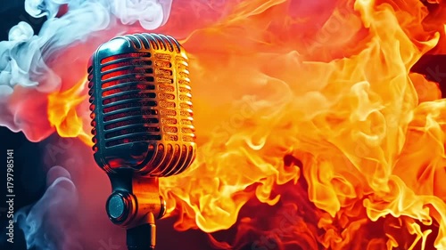 A microphone on fire with smoke coming out of it
