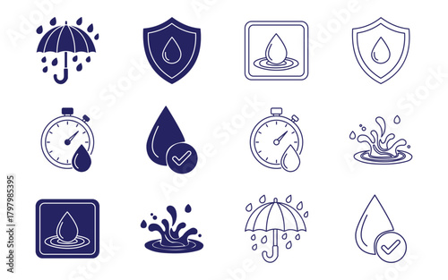 Waterproof and water resistant icons