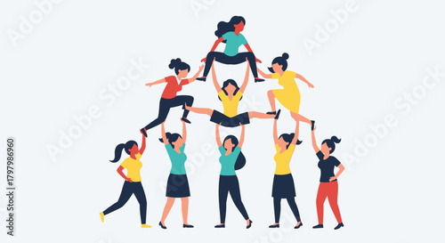 A group of women collaborating and supporting each other to reach a higher level of success