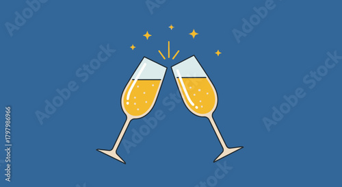 Festive toasting glasses with golden liquid illustration for celebrations occasions concept