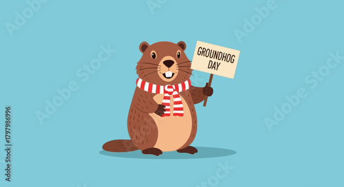 Charming groundhog cartoon illustration heralds the arrival of Groundhog Day delight
