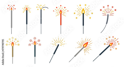 Variety of vibrant sparkler designs illustrating festive celebration themes and decorative elements