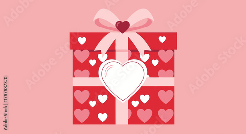 A delightful red present adorned with hearts for love celebration illustration