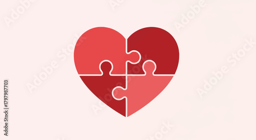Heart shape made of four puzzle pieces symbolizing love connection and relationships