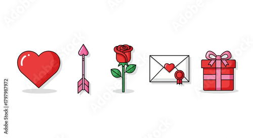 Valentine's Day themed graphic resources featuring love symbols and festive design elements
