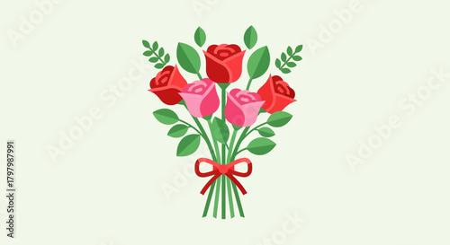Elegant bouquet featuring red and pink roses tied with delicate ribbon for celebrations