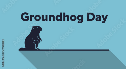 Groundhog Day illustration with a marmot silhouette and long shadow effect for graphic design