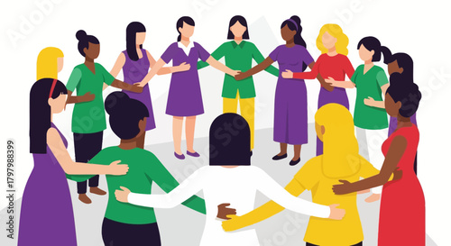 Diverse women united in solidarity, forming a circle of strength and community empowerment,
