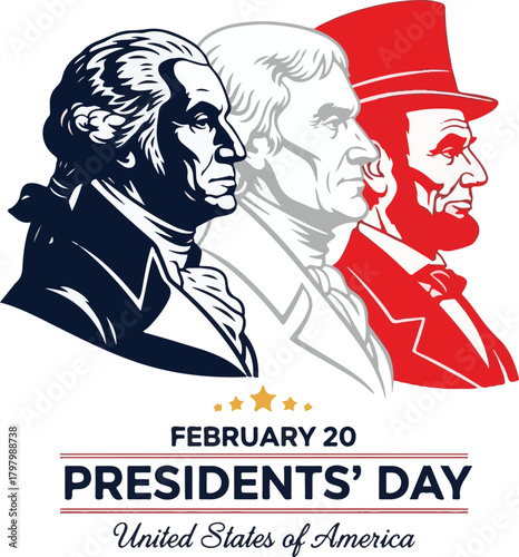 Presidents' day vector with iconic american leaders profiles design.