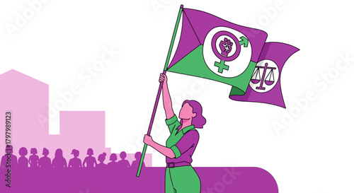 Symbol of equality and justice, diverse group protesting for women empowerment and rights,