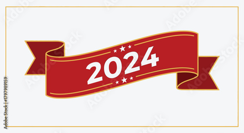 Elegant 2024 new year banner with vibrant red ribbon design and gold accents for festive greetings