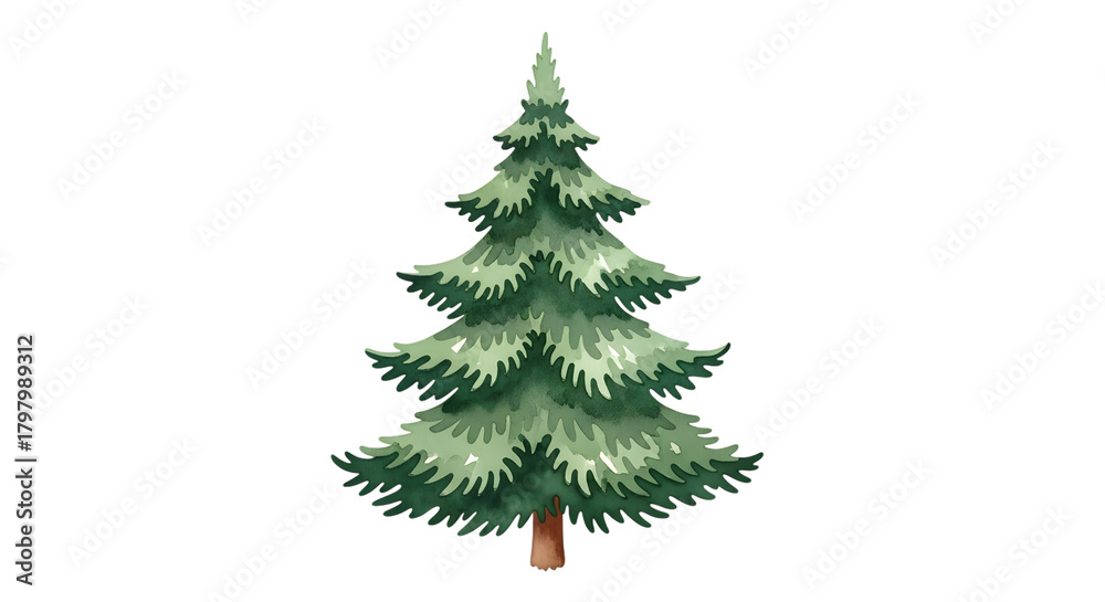 Fototapeta premium A watercolor illustration of a green pine tree isolated on a transparent background