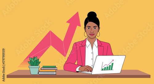 Empowered professional woman driving business growth with technological solutions and strategic