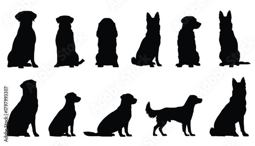 Dog breed silhouette set
