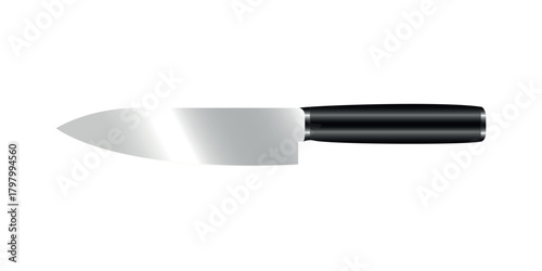 Realistic gradient based vector illustration of a stainless steel kitchen chef knife with black handle