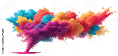 Colorful watercolor ink splashes create an abstract art texture or vibrant design element on a white background