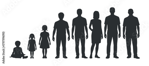 Silhouettes of People in Different Ages Growing from Child to Adult