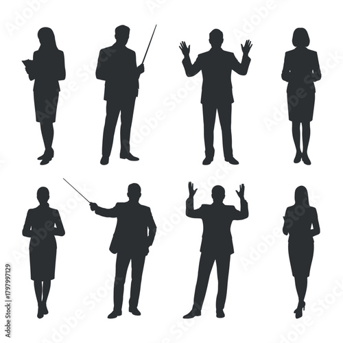 Silhouette Set of Business People Posing and Presenting