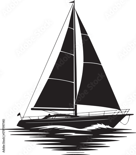 Nautical Sailboat Badge: Ocean Travel Marine Yachting Crest Silhouette