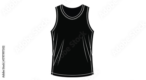 A solitary black tank top displayed against a plain white background