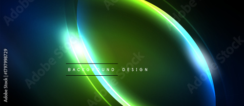 Abstract neon lines create dynamic gradient effect. Dark background emphasizes bright curves, modern design element.