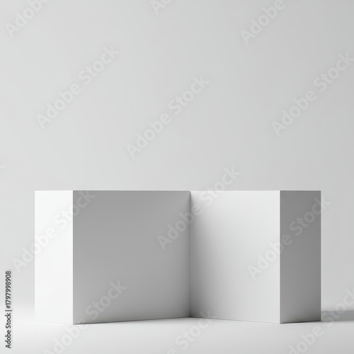 A striking minimalist composition featuring an abstract, geometric solid form rendered in pure white, highlighting precise edges and subtle shadows ,structure ,smooth ,rendering