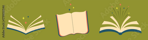 Set of books. Open books. Education concept, book exchange. Isolated vector illustration.