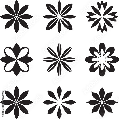 Modern Abstract Motifs: Symmetrical Geometric Art Deco Emblems for Design