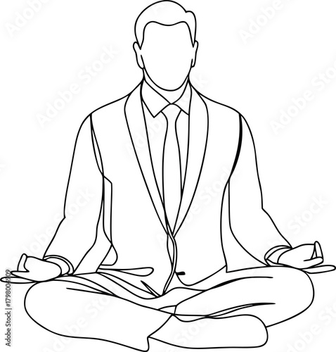 Minimal line art businessman meditating in lotus pose