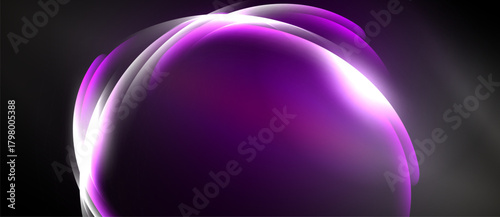 Abstract purple swirl, luminous curves, soft glow. Dark background emphasizes bright shapes, creating dynamic visual impact.