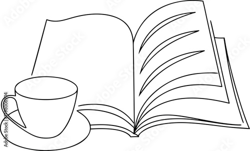 Open book with coffee cup relaxing moment