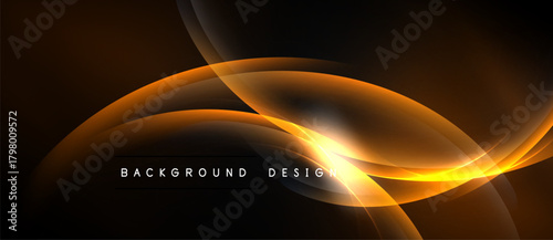 Dynamic orange curves over black background. Smooth gradients create flowing, modern visual effect. Light source adds depth.