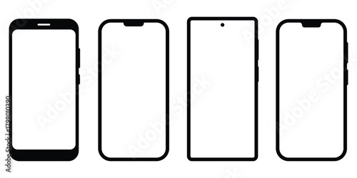 Smartphone silhouette icon set, Mobile device outline collection, Modern phone frame pack