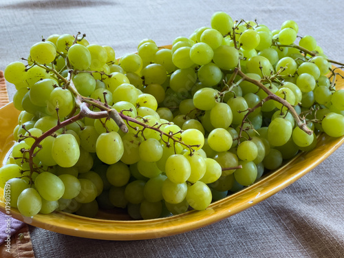 Green grapes on a serving platter