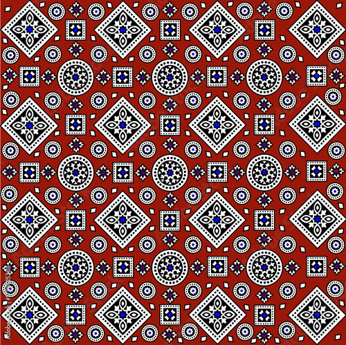 Fotografía Sindhi Ajrak Seamless Pattern Vector Background